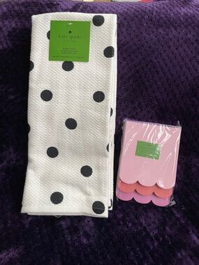 kate spade White & Black Polka Dot Kitchen Towel Set & 3 Notepads 75 Pages NWT